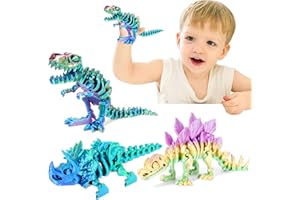 SHUWND 3PC 3D Printed Dinosaur Animals Toy.Articulated Tyrannosaurus Rex Stegosaurus Triceratops,Mystery Crystal Dinosaur Flexible Toys,Flexible Fidget Toy Gift Desk Toy Home Decoration (3PC-A)