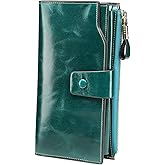 Itslife Women's RFID Blocking Large Capacity Luxury Wax Genuine Leather Clutch Wallet Ladies Card holder