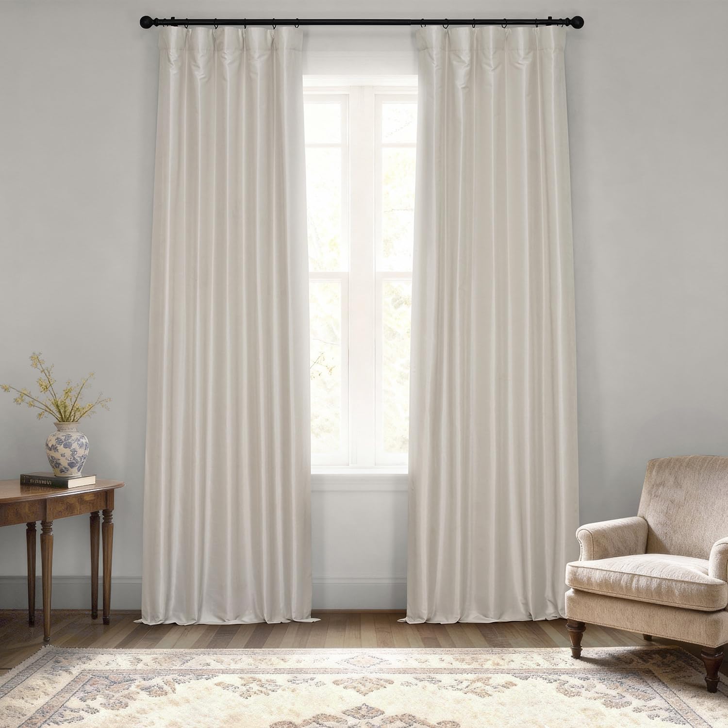 HPD Half Price Drapes Vintage Textured Faux Dupioni Silk Curtain (1 Panel), Polyester Blend, Mist Grey, 50 in x 120 in