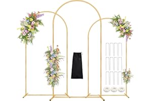 Antizz Arch Backdrop Stand,7.2FT, 6.6FT, 6FT Set of 3 Metal Gold Balloon Arch Stand Kit Wedding Arch Stand for Baby Shower Birthday Party Event Decoration Garden Floral Balloon Arch with Base