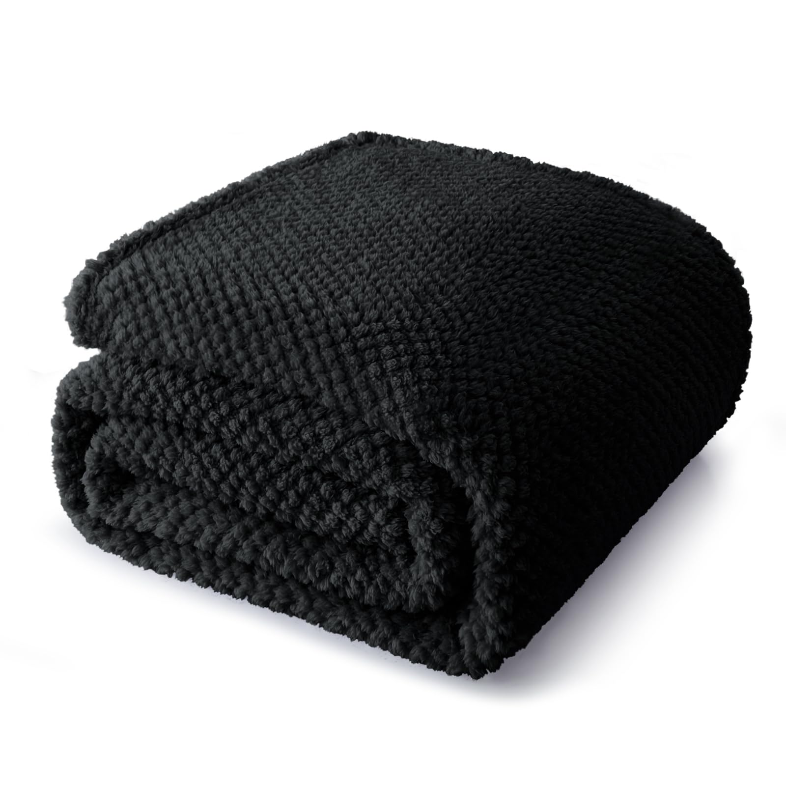 Whale Flotilla Double Size Fuzzy Fleece Blanket for Bed, 150x200 CM Fluffy Warm Soft Jacquard Bed Blankets for All Season, Lightweight and Cozy, Black