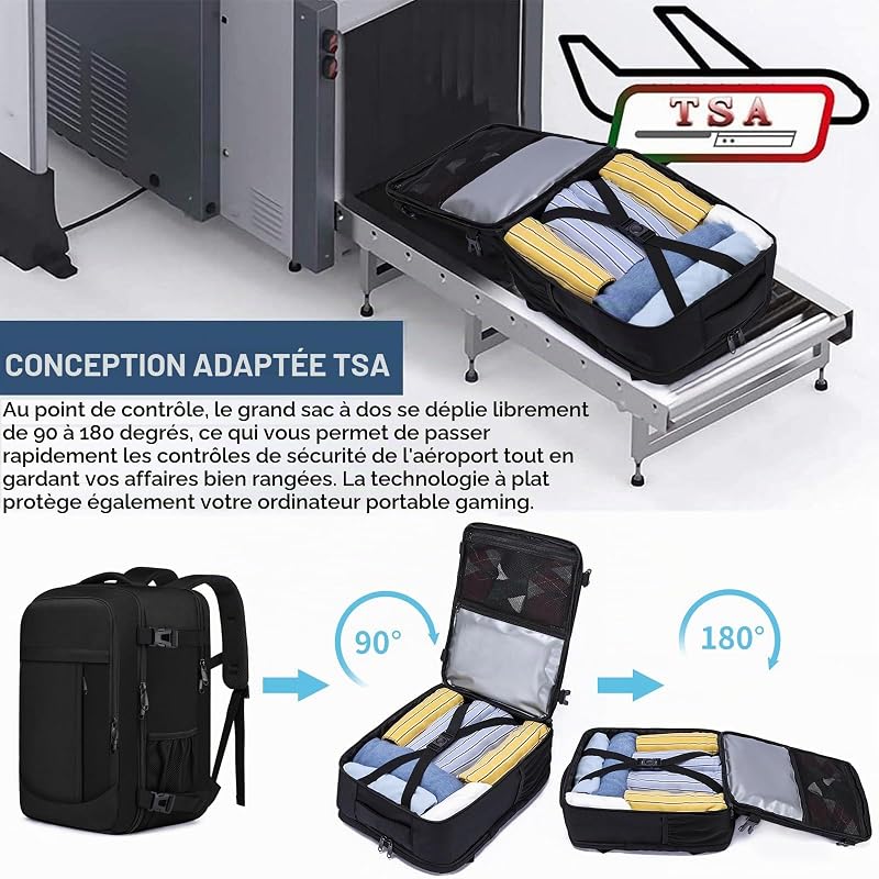 Bagage Cabine 40x30x20cm Sac a Dos Voyage Cabine Avion pour Ryanair, Transavia 24L Femme Homme Bagage à Main Sac a Dos Cabine Valise Sac à Dos pour Ordinateur Portable 14 Pouces
