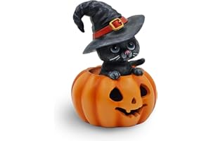 CFFOWNUG Halloween Cat Decorations in Pumpkin: Indoor Ornament with Witch Hat for Home Office Fireplace Party Ideal Gift for Cat Lovers (Female)
