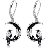 ONEFINITY Raven Crow Owl Wolf Bat Cat Earrings 925 Sterling Silver Crescent Moon Crow Witchy Halloween Jewelry Gifts for Women