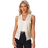 Allegra K Women's Floral Crochet Hollow Out Sleeveless Open Front Boho Vest Cardigan
