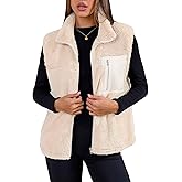SimpleFun Women's Fuzzy Fleece Vest Trendy Zip Up Sleeveless Sherpa Jacket Stand Collar Winter Coat Outerwear with Pockets