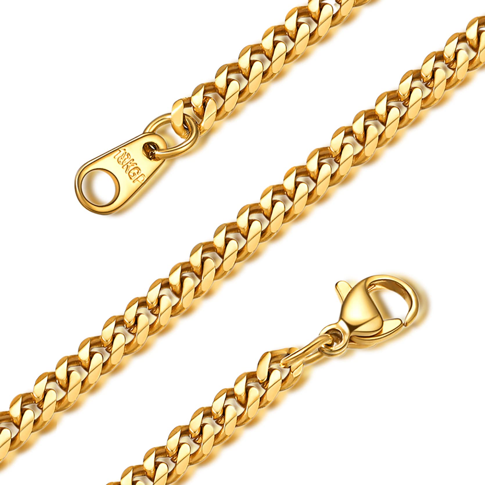 GoldChic Gold Chains Necklace for Men Women 316L Stainless Steel Necklaces 3mm Light Thin Flat Curb Link Chain Hip Hop Hypoallergenic Men's Jewellery for Son 18 inches