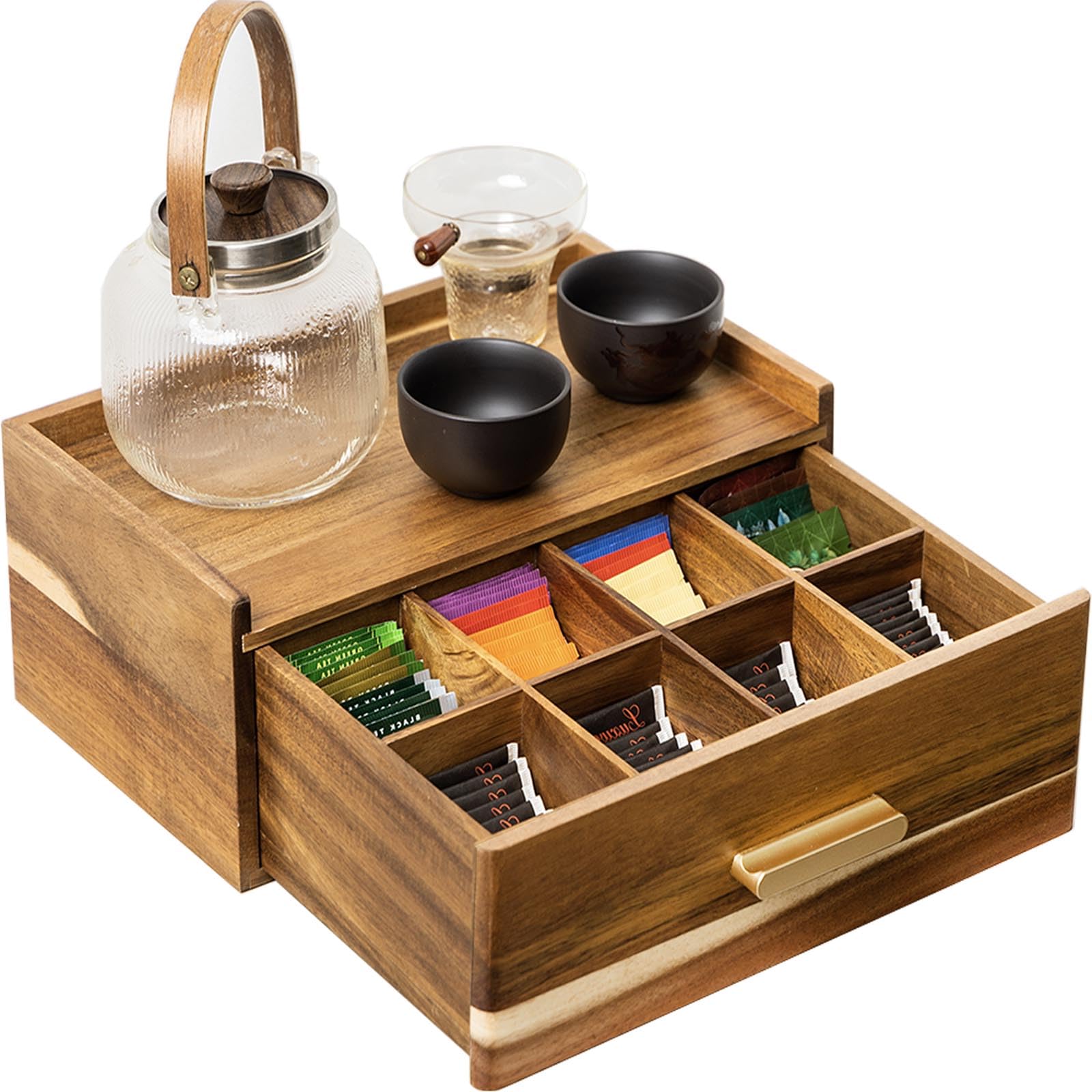 Photo 1 of Acacia Wood Tea Bag Organizer, Tea Organizers and Storage Box, Tea Caddy for Tea Bags Storage Drawer, Teabag Holder Container Boxes for Countertop, Tea Station Chest Display Wooden, Organizador De Te