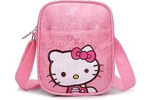 WIEEZN Cute Mini Purse Bag for Girls, Pink Cat Canvas Crossbody Purses