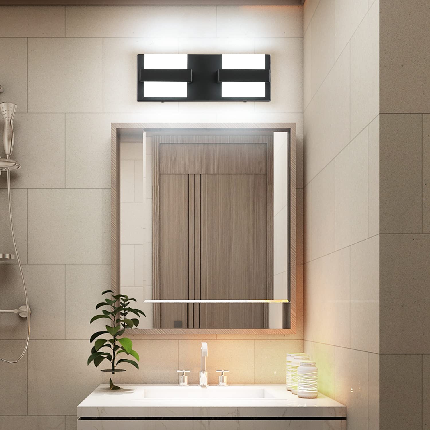 SOLFART Dimmable Led Modern Bathroom Vanity Lights Matt Black Finishing