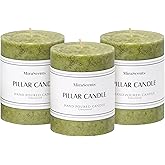 3x4 inch Green Pillar Candles Set of 3, Unscented Pillar Candle, Dripless and Smokeless Large Candles, Candle for Home Decor, Dinner Table,Weddings, Holidays