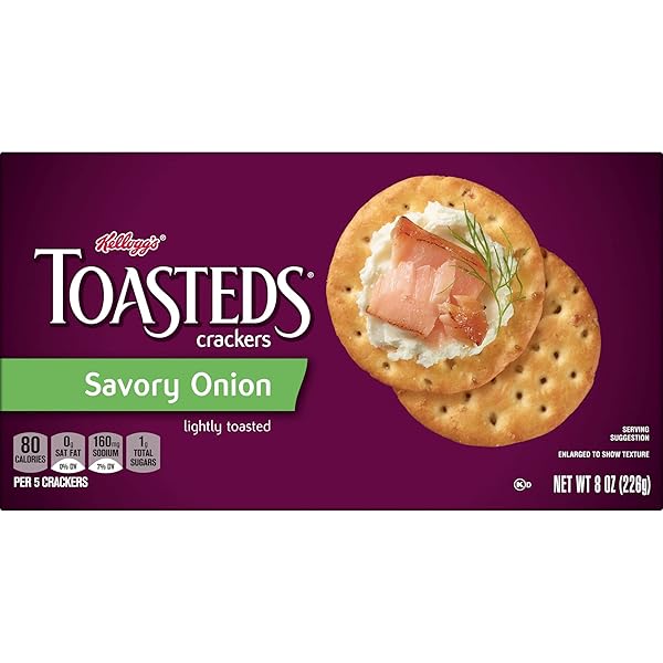 TOASTEDS CRACKERS, LUNCH SNACKS, PARTY SNACKS, SAVORY ONION, 8OZ BOX (1 BOX)