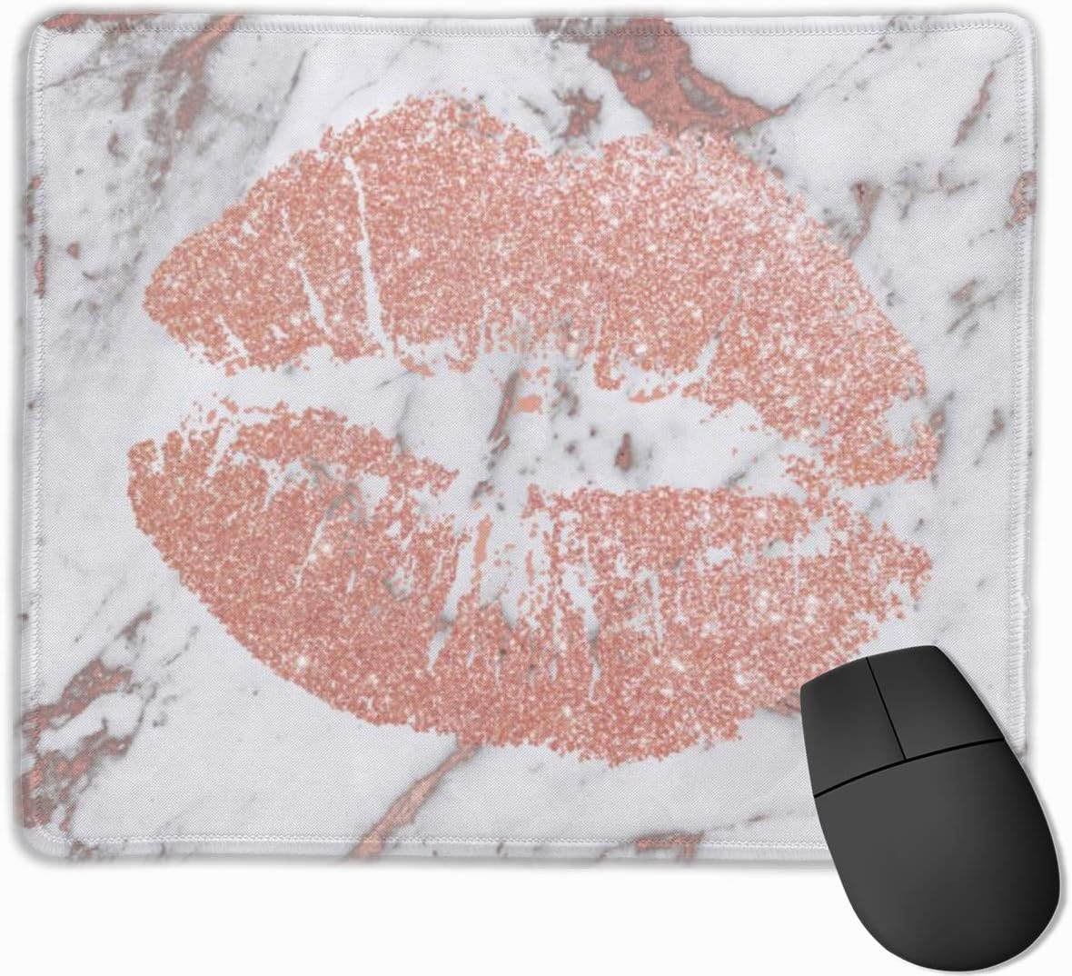Rose Gold Lips Glitter Blush Sparkly Kiss Marble Gaming Mouse Mat Pad Mouse Mat Non-Slip Rubber Base Surface for Computer PC Keyboard and Desk 9.8" x 11.8"