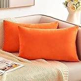 GriNeed Fall Orange Throw Pillow Covers Decorative Velvet Set of 2 12x20 Inch Pillow Covers, Burnt Orange Lumbar Pillowcases for Couch Sofa Bed Living Room, Farmhouse Boho Decor, Accent Cushion Cover