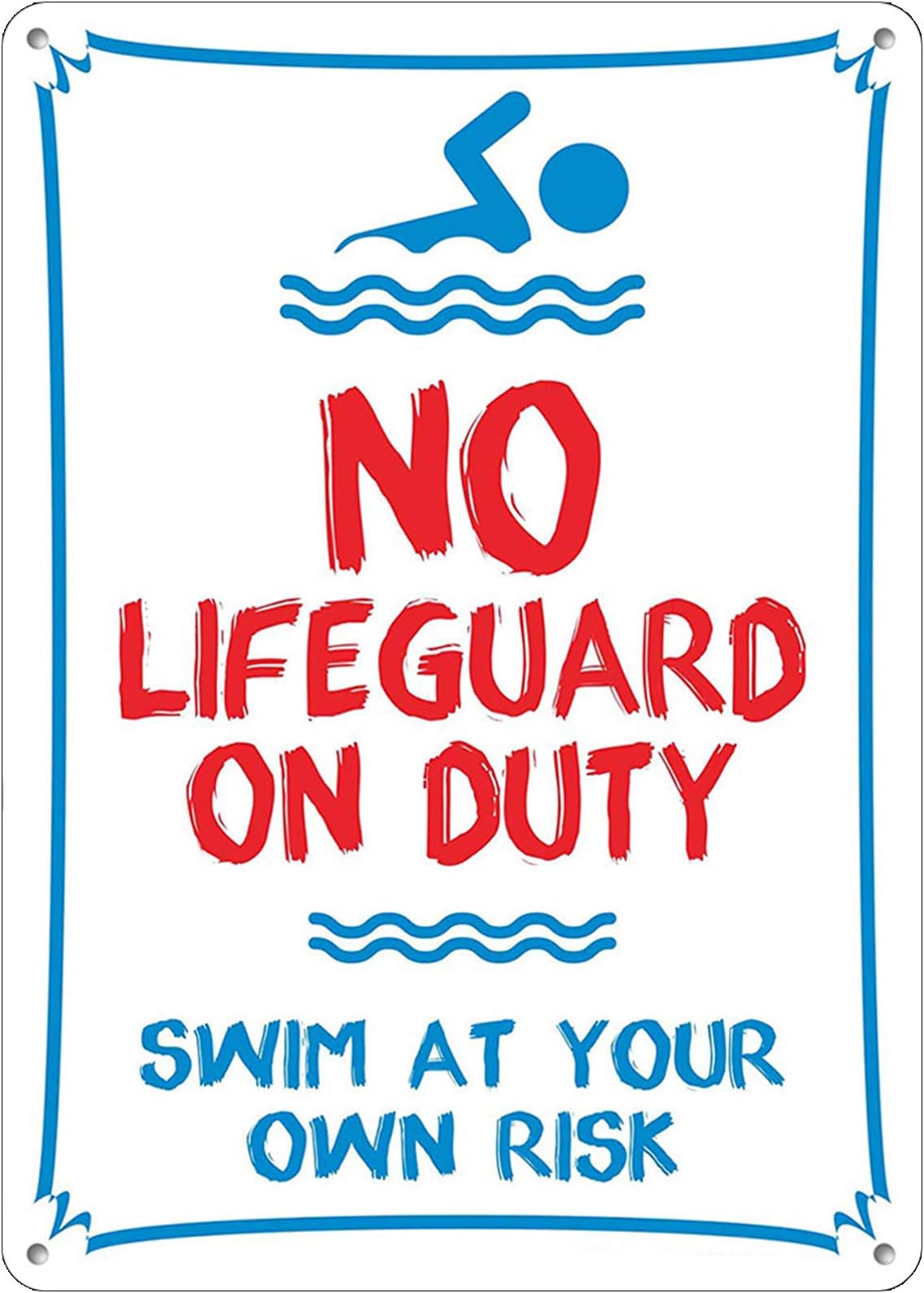 Large 14"x10" 0.4mm Pool Sign - No Lifeguard On Duty Swim at Your Own Risk Sign,Rust Free Aluminum Sign