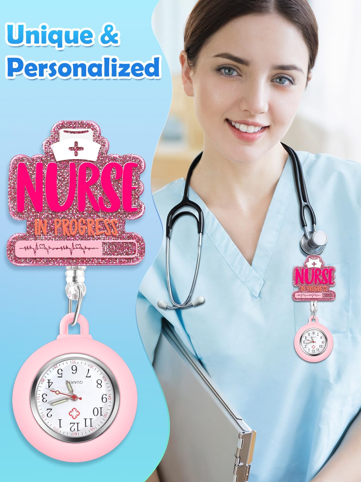 Plifal Nurse Pocket Watch Nursing Badge Fob with Second Hand - Retractable Clip On Clock with Secondhand for Medical Staff Women Men