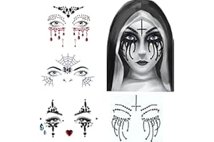 EYIGYLYO Halloween Face Gems Jewels,Day of the Dead Skull Spider Web Clown Rhinestone Face Tattoo Stickers for Men Women Kids Halloween Cosplay Makeup
