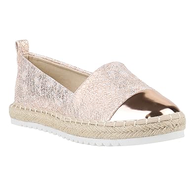 Stiefelparadies Damen Slippers Espadrilles Bast Metallic Flandell