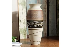 HUBUISH Ceramic Rustic Farmhouse Vase, 12.6" Large Vintage Flower vase for Home Decor, Tall Boho Textured Vases for Living Room, Table, Mantel, Shelf and Centerpieces Decor and Housewarming