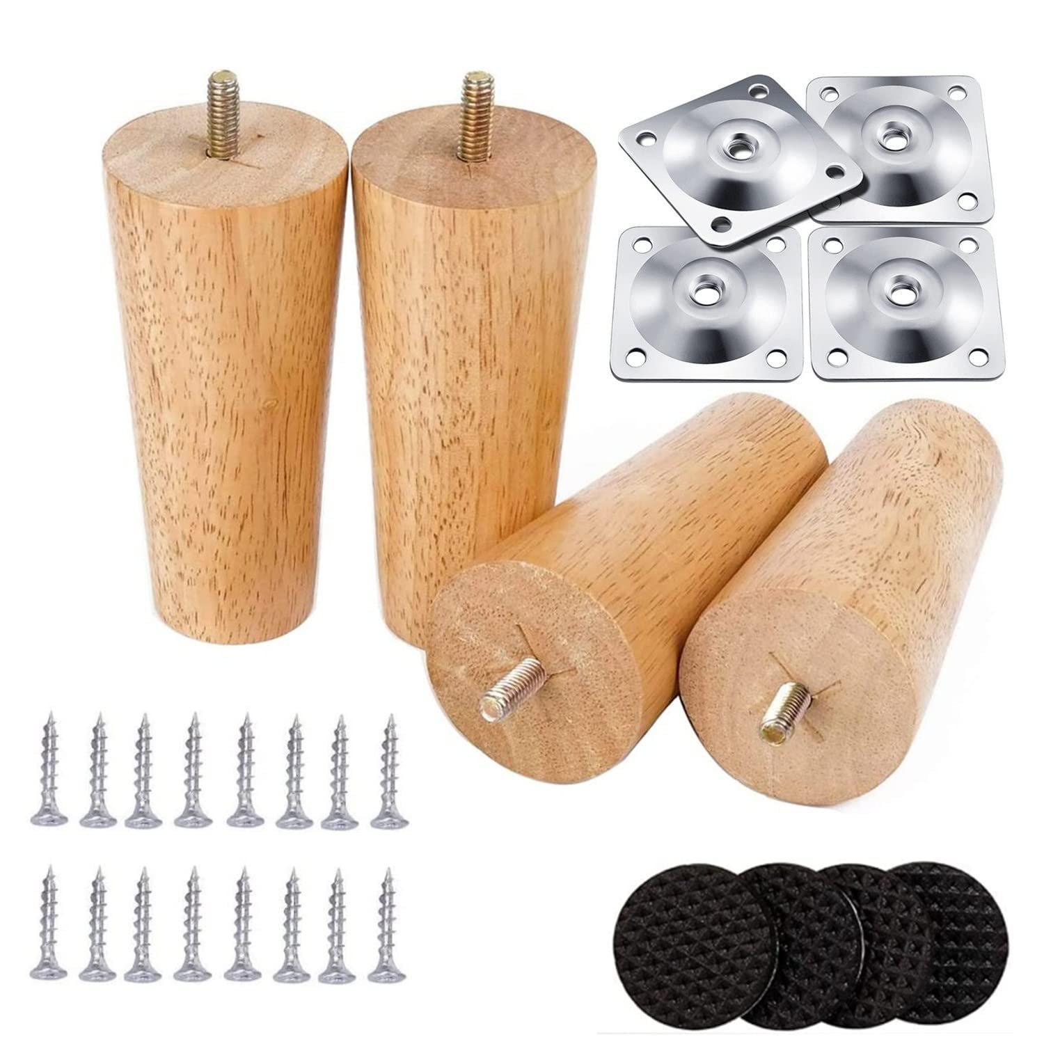 Queta A Set of 4 Solid Wood Furniture Legs Support Legs for Sofa, Stool, TV Stand, Coffee Table, Wooden Cabinet, Bed etc. with Mounting Accessories and Non-Slip Mat.