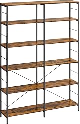 VASAGLE 6-Tier Bookshelf 30x120x170cm Industrial Rustic Brown Black Storage view 1