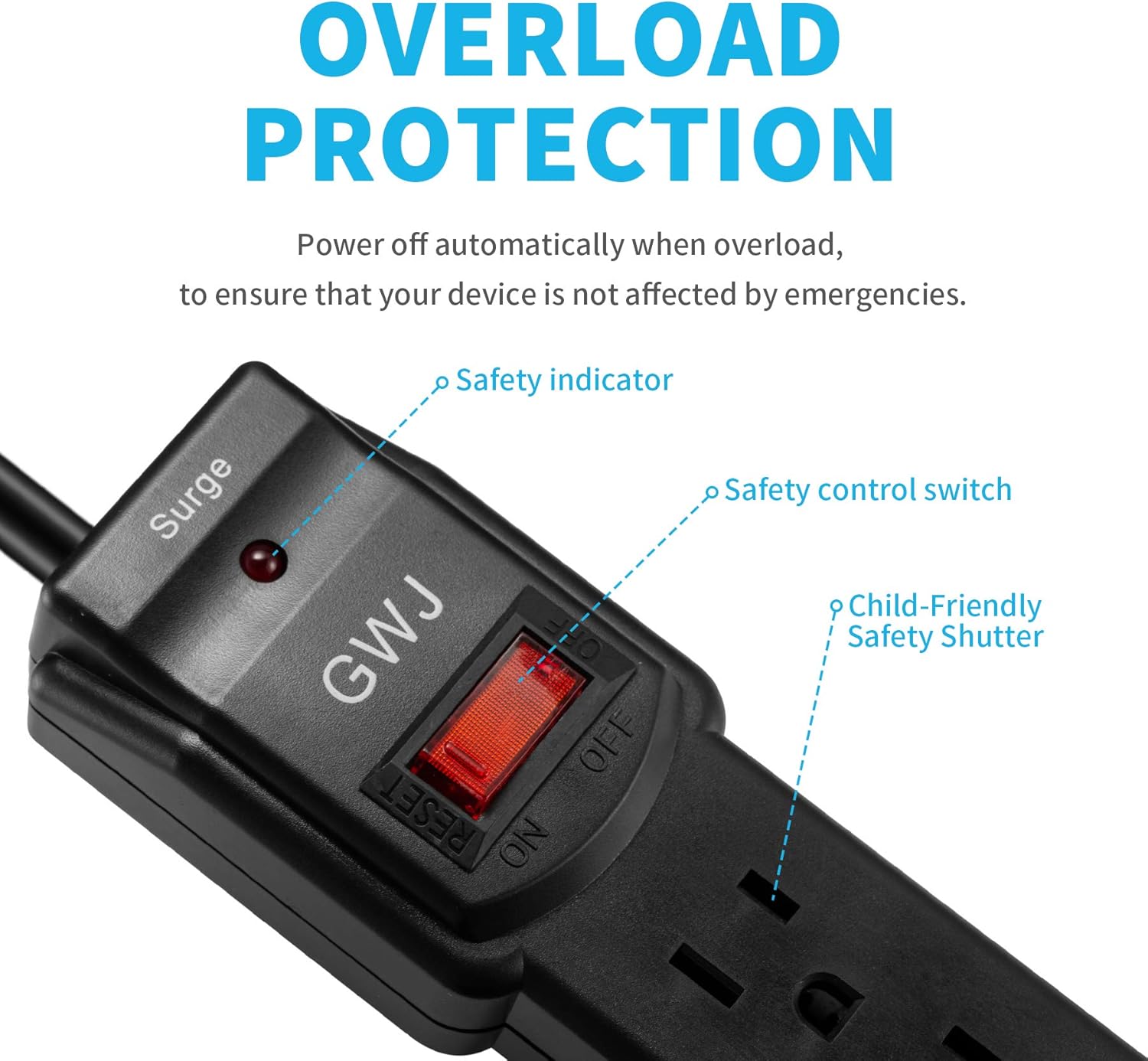 GWJ 6-Outlet Surge Protector Power Strip, 4-Foot Cord, Overload Protection, 200 Joule, Black-2 Pack: Electronics