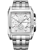 BAOGELA Orologio Da Uomo Vintage Rettangolare, Cronografo Al Quarzo Con Data, Cinturino In Pelle, Impermeabile 3ATM, Cassa In Acciaio 37x39mm