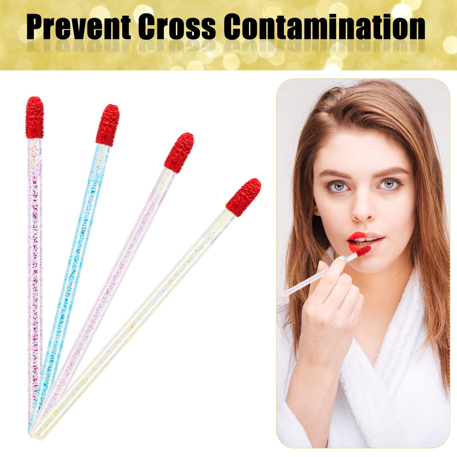 200 Pieces Disposable Lip Brushes Glitter Crystal Lip Brush Lip Gloss Applicators Lipstick Gloss Wands Makeup Brushes Tool Kits: Beauty