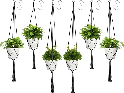 Koitoy 6 Pack Macrame Plant Hangers Black Cotton Rope Indoor Outdoor