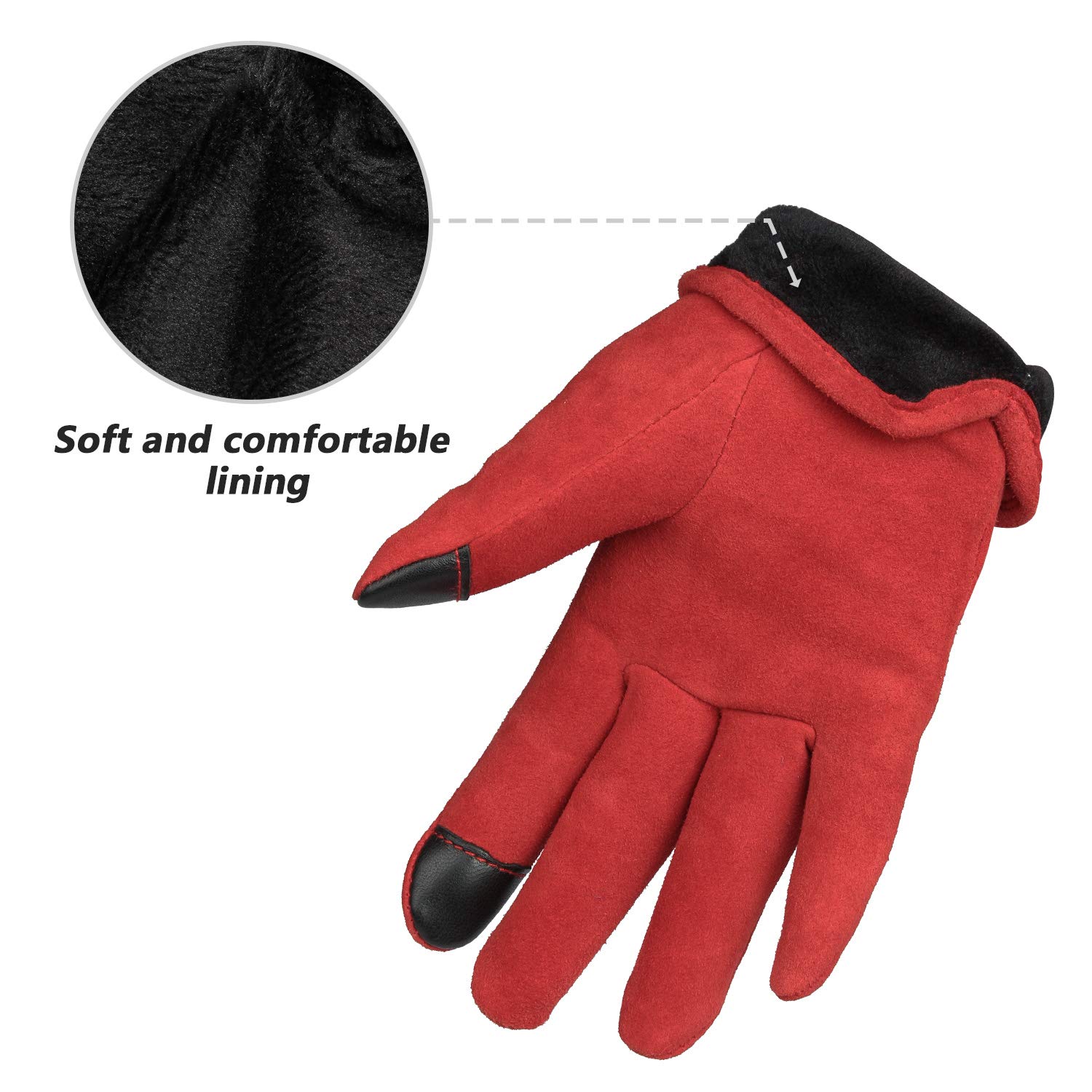 OZERO women warm gloves with deer split leather and touch screen pads,1 pair