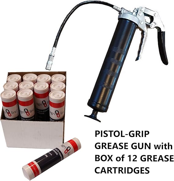 Pistol Grip Grease Gun and Box of 12 Grease Cartridges Bundle Offer, Professional Pistol Grease