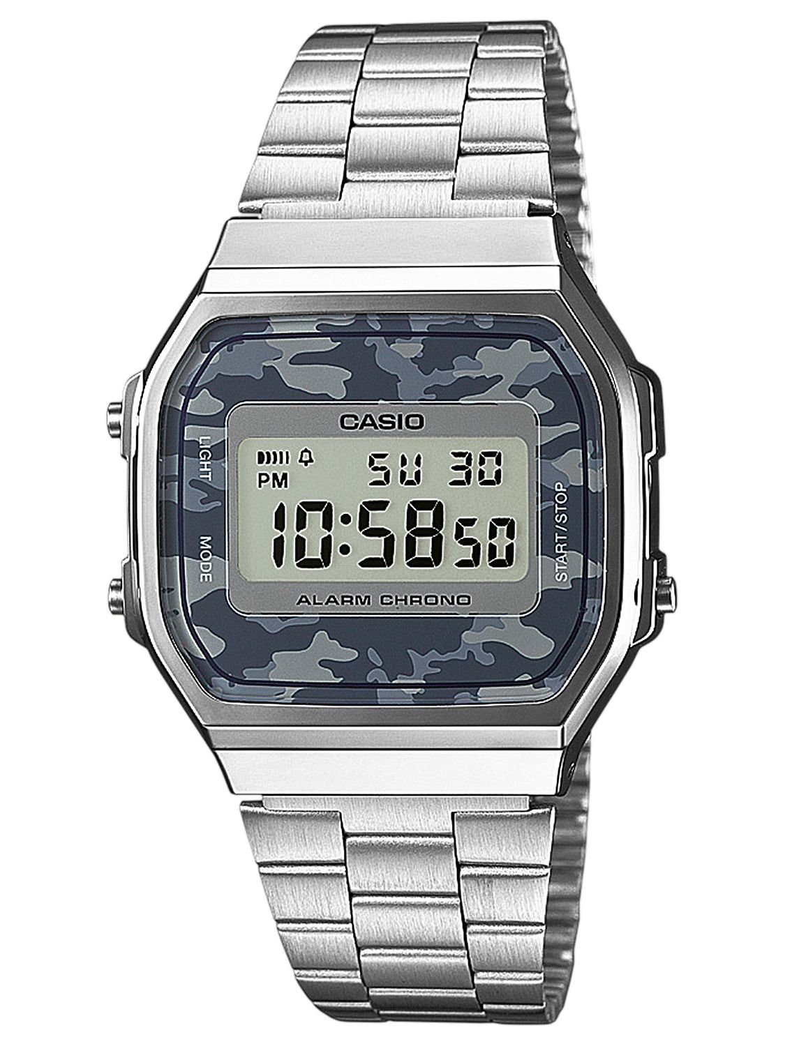 Casio Unisex 36.00mm Quartz Watch with Blue Digital dial and Silver Metal Bracelet Strap A168WEC-1EF