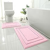 HOMEIDEAS Pink Bathroom Rug, 2 Piece Super Soft Microfiber and Absorbent Shower Mat, Machine Washable Bath Mats for Valentine's Day Decorations, 20" x 32" + 16" x 24"