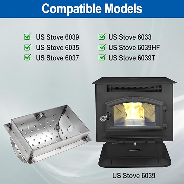 BARBQTIME 891297 BURN POT REPLACEMENT FOR US STOVE AMERICAN HARVEST 6039, 6033, 6037, 6039T, 6035, 6039HF PELLET STOVES, STAINLESS STEEL BURNPOT FOR BRECKWELL PELLET STOVE SP6000