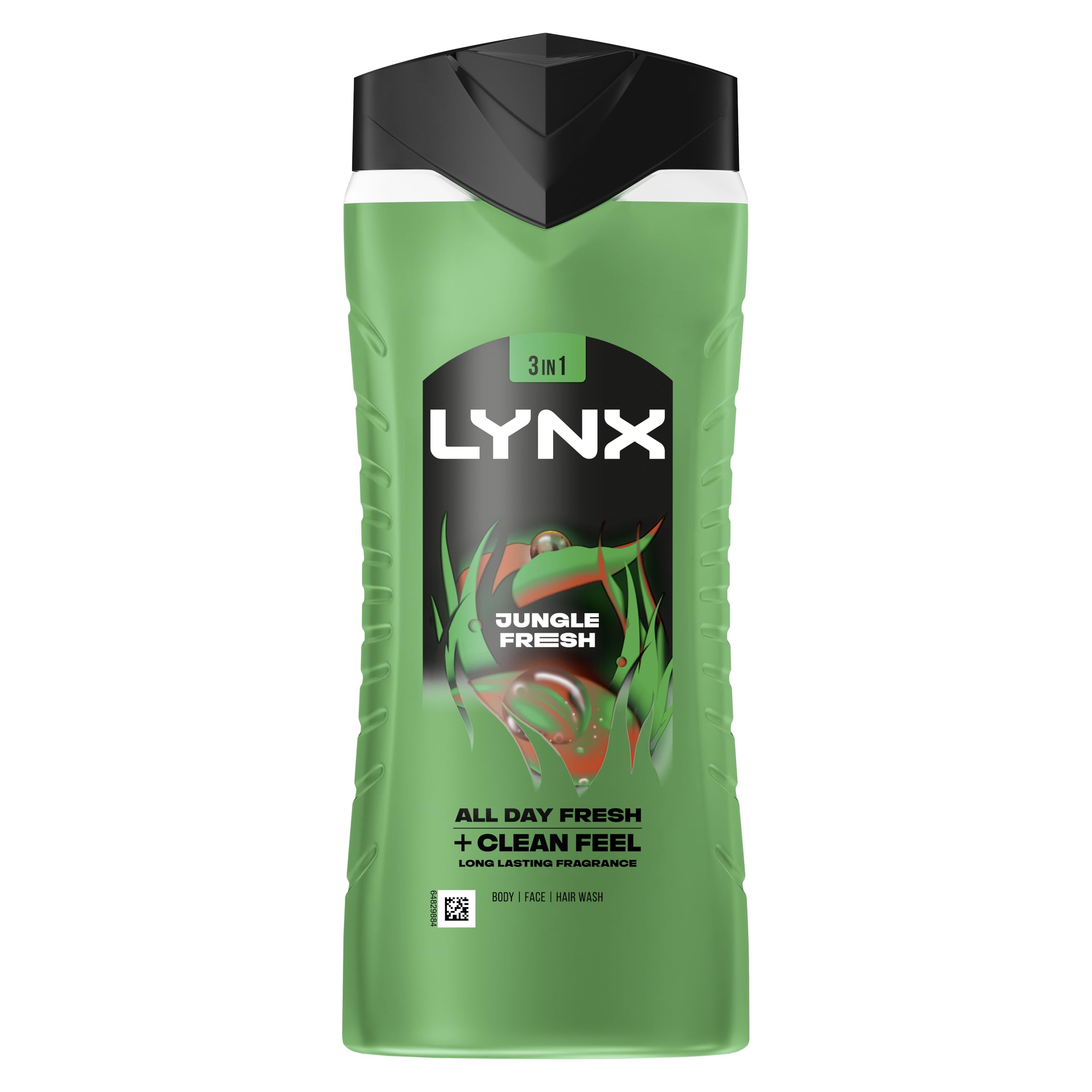 Lynx Jungle Fresh 3-in-1 Body Wash Hair, Face and Body Cleanser shower gel with a palm leaf & amber scent for an all day fresh & clean feel 6x 500 ml