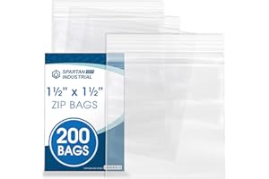 Spartan Industrial - 1.5” X 1.5” (200 Count) 2 Mil Clear Reclosable Zip Plastic Poly Bags with Resealable Lock Seal Zipper