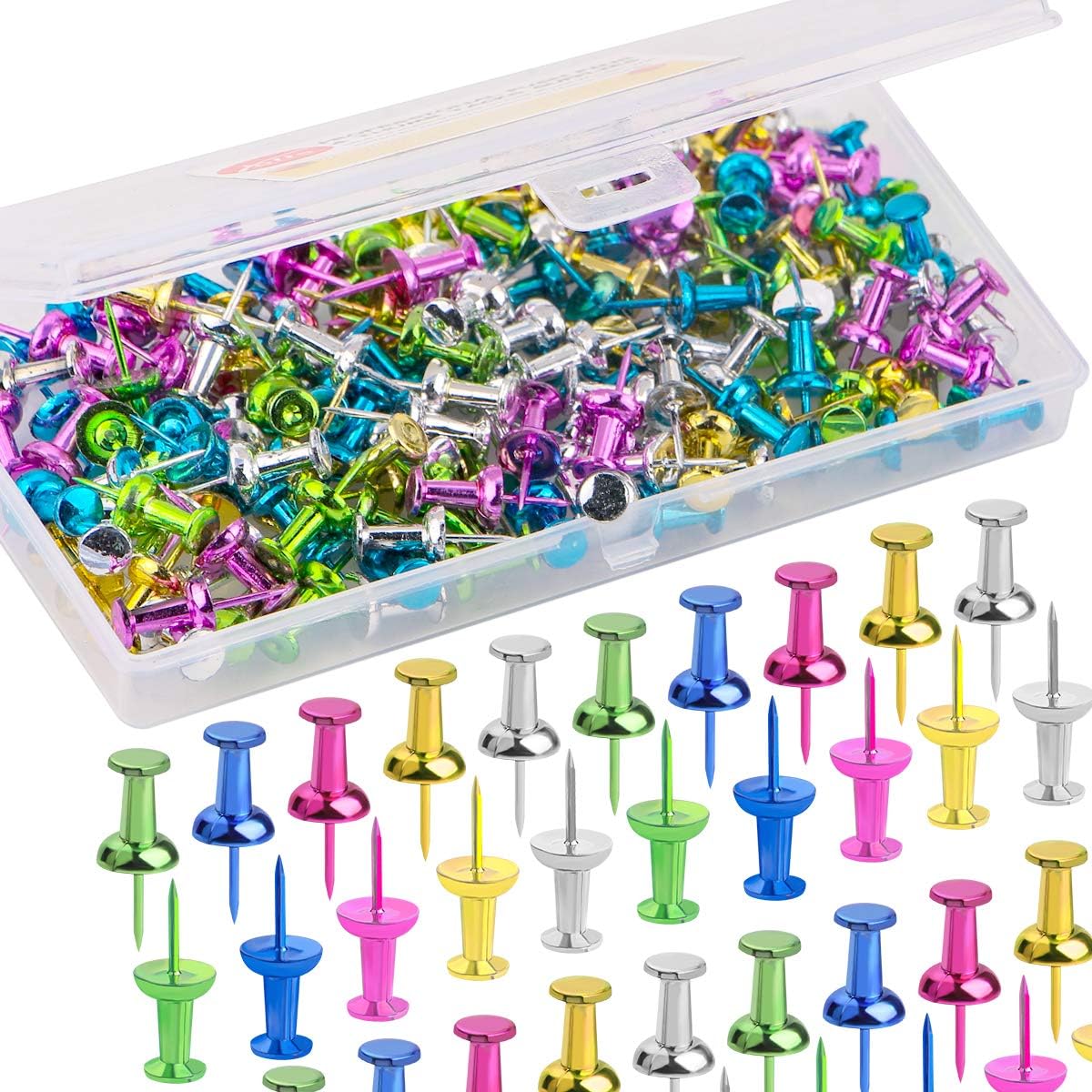 Push Pins Metallic Colour Thumb Tacks 180Count Standard Plastic Head