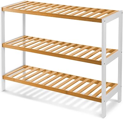 KEPLIN 3 Tier Bamboo Shoe Rack Small Space Easy Assembly 9 Pairs 55x70x25cm