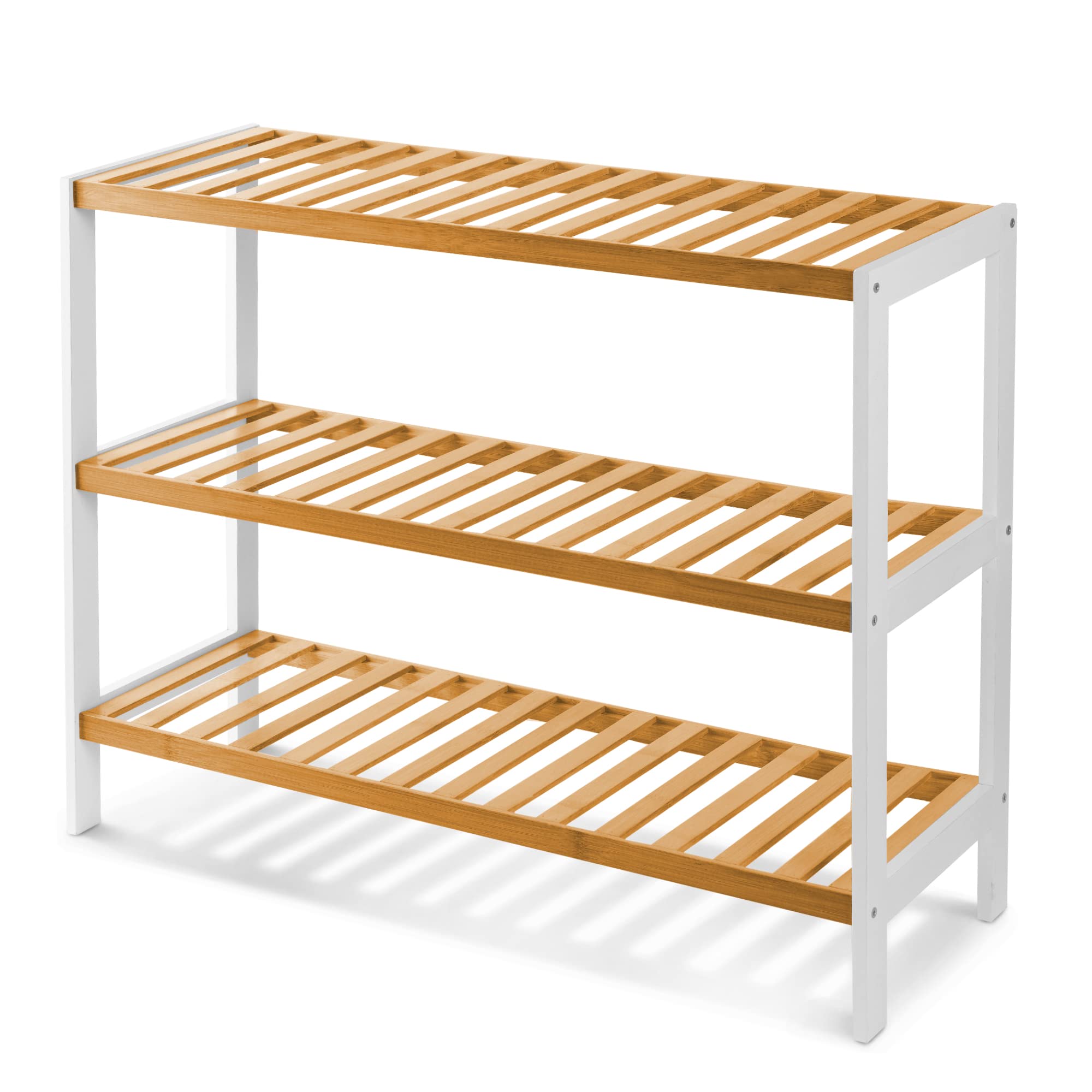 KEPLIN 3 Tier Natural Bamboo Shoe Rack Easy Assembly & Strong Design Stand Shelf Organiser Ideal for Corridor,Bedroom,Bathroom,Hallway & Small Spaces Large Capacity Up to 9 Pairs of Shoes(55x70x25cm)