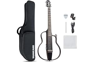 Sonicake Travel Guitar, Portable Acoustic-Electric Guitar Kit, Solid Mahogany Body Easy Assemble Frames, Multi Body-Shape Sim Rechargeable Preamp, Gig Bag, All Accessories QGT-01