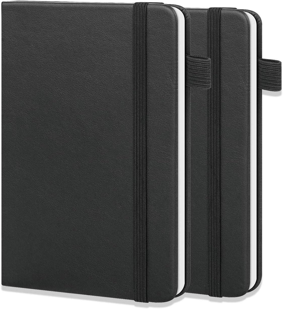 2-Pack Pocket Notebook 3.5" x 5.5", Small Notebook Notepad Dotted Grid Mini Hardcover Journal, Premium 120Gsm Thick Paper, with Elastic Closure, Bookmark, Inner Pocket, Pen Holder
