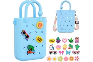 BESTSTONE Silicone Small Rubber Beach Bag with 20 Charms, Hole Handbag With Adjustable Shoulder Strap, Girls and Woman