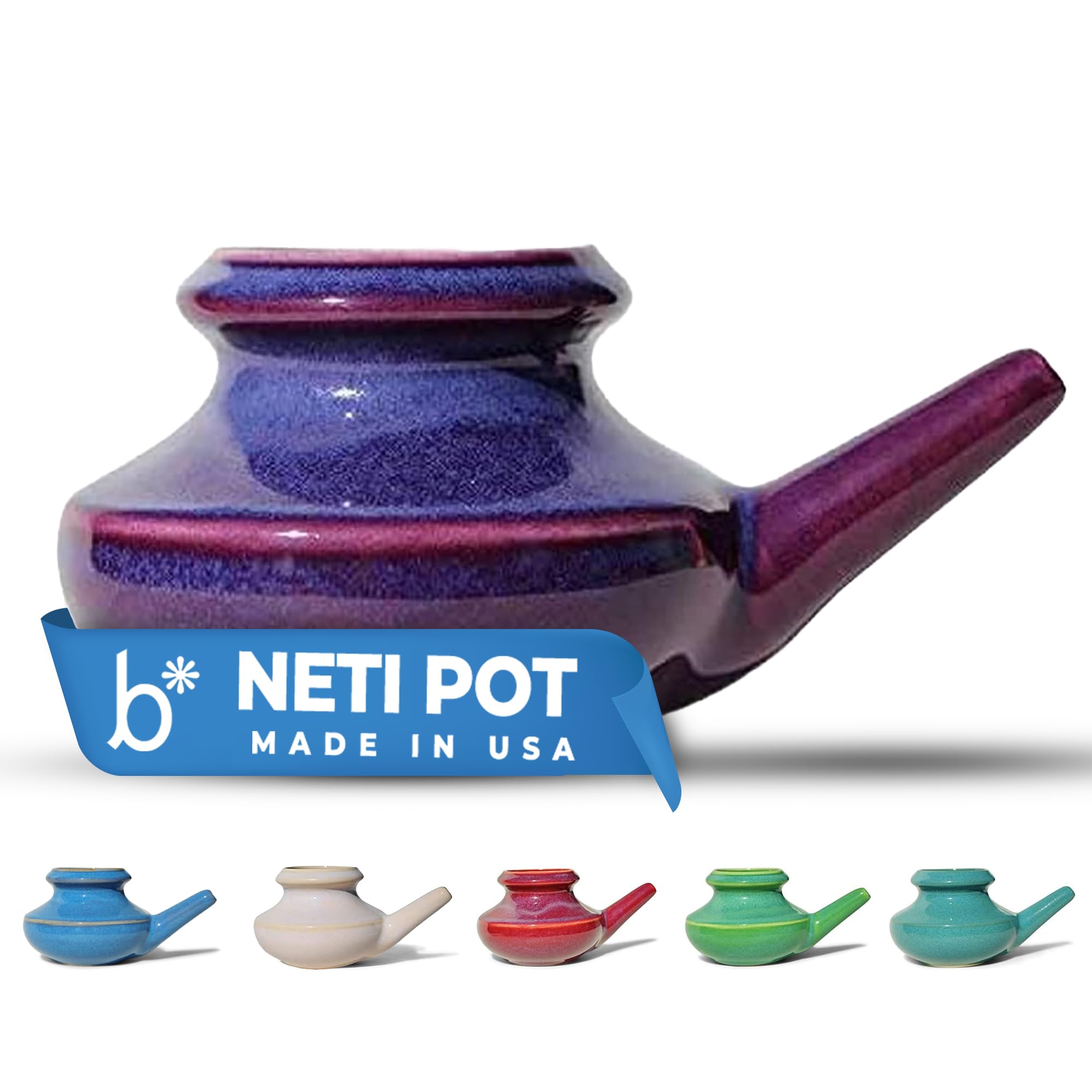 Handcrafted Ceramic Neti Pot - Sinus Tool Kit for Home - Nose & Nasal Cleaner - Dishwasher Safe - Durable Ceramic Neti Pot- Food Grade Ceramic Glazes - Lightweight - Made in USA - 10oz (Purple)