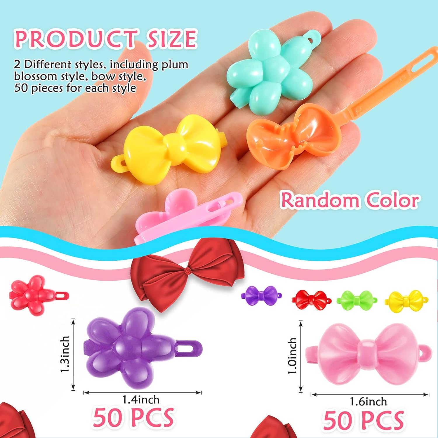 100 Pieces Self Hinge Barrettes Plastic Hair Barrette Girl Hair Clip Barrette Multi Design Cute Hair Barrette Selection Cartoon Design Hairpin for Girl (Plum Blossom, Bow) : Beauty