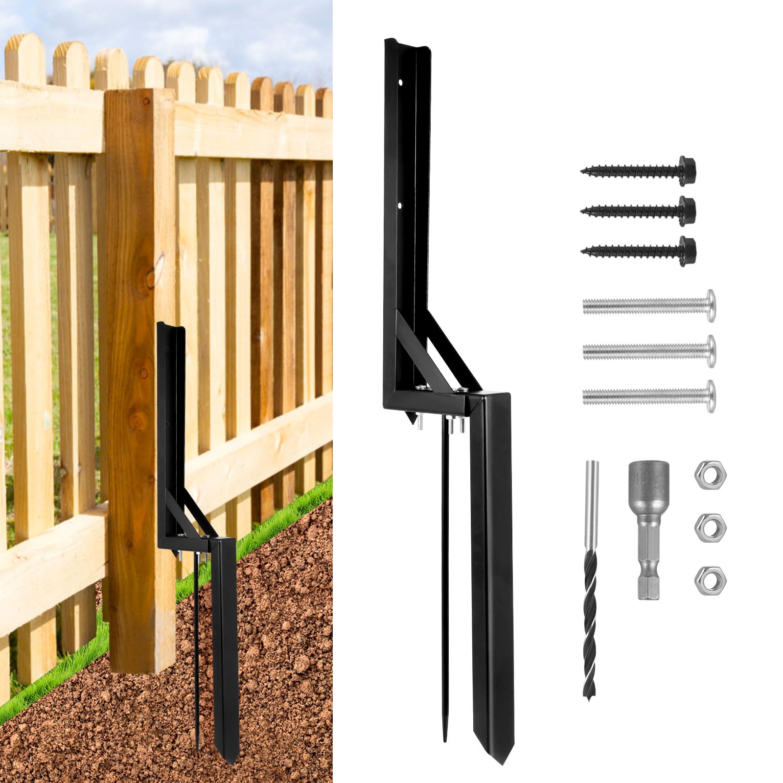 Heavy Duty Steel Fence Post Repair Kit,Fence Post Anchor Ground Spike,Fence Post Support Stake for Repairing Damaged Fence Gate Posts Sign Posts or Mailbox