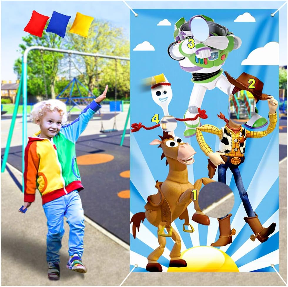 Cartoon Toss Game with 3 Bean Bags โ Cartoon Fork Bullseye Theme Party Supplies Decorations Birthday Party Sign for Kids Girls Boysโ Outdoor Indoor Activity Games