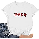 Strawberry Shirt for Women Fruit Graphic Tee Embroidered Strawberry T-Shirt Short Sleeve Gardener Gift Tee Tops