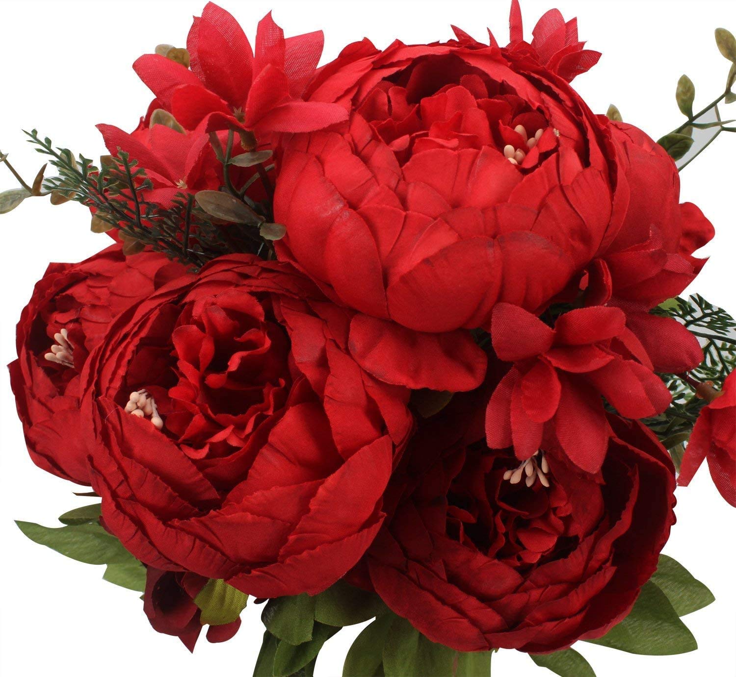 Ruiuzioong Vintage Artificial Peony Silk Flowers Bouquets Wedding Decoration Home Table Kitchen Office Garden Bridal Greenery Plants (Red)