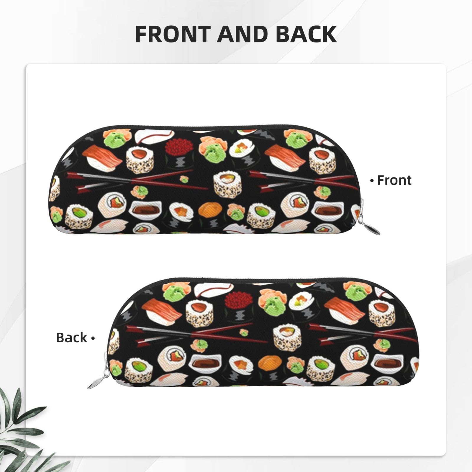 TOMPPY Japanese Sushi Black Printed Pencil Case Stand Up Pencil Pouch Small Pencil Holder Case Stationery Organizer Makeup Bag With Zipper Closure