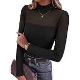ANRABESS Women Turtleneck Long Sleeve Shirts Mesh Sheer Tops | See through Dressy Casual Blouse，Sexy Slim Fit, Business Work Top，Fall Outfits，Going Out Party Date Night Layer Clothing